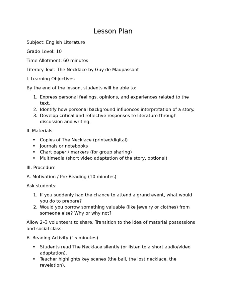 10th-11th Grade Literature Lesson Plans | PDF | Human Communication