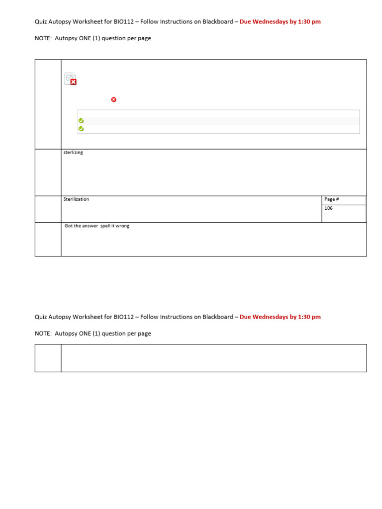 BIO112 Quiz Autopsy Worksheet Guide | PDF