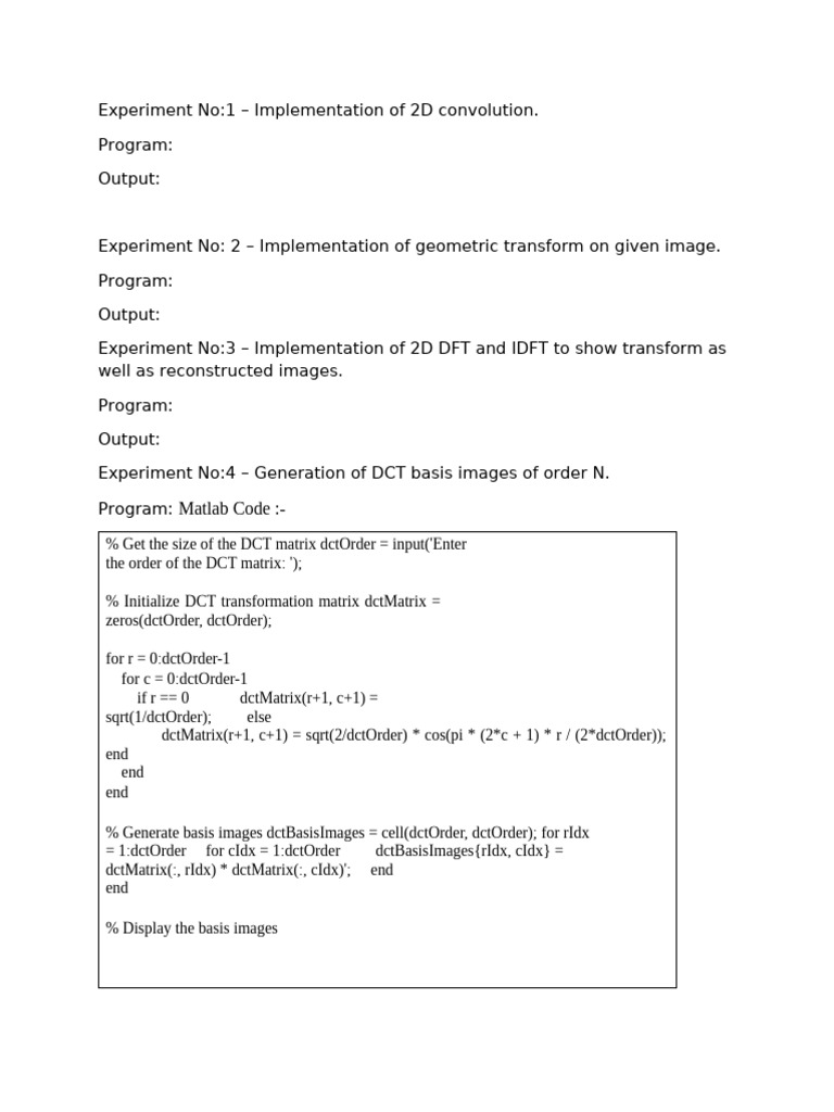 Image Processing Experiments in MATLAB | PDF | Discrete Fourier ...