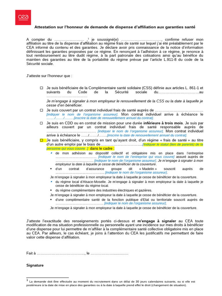 Attestation de dispense d'affiliation santé | PDF | Assurance