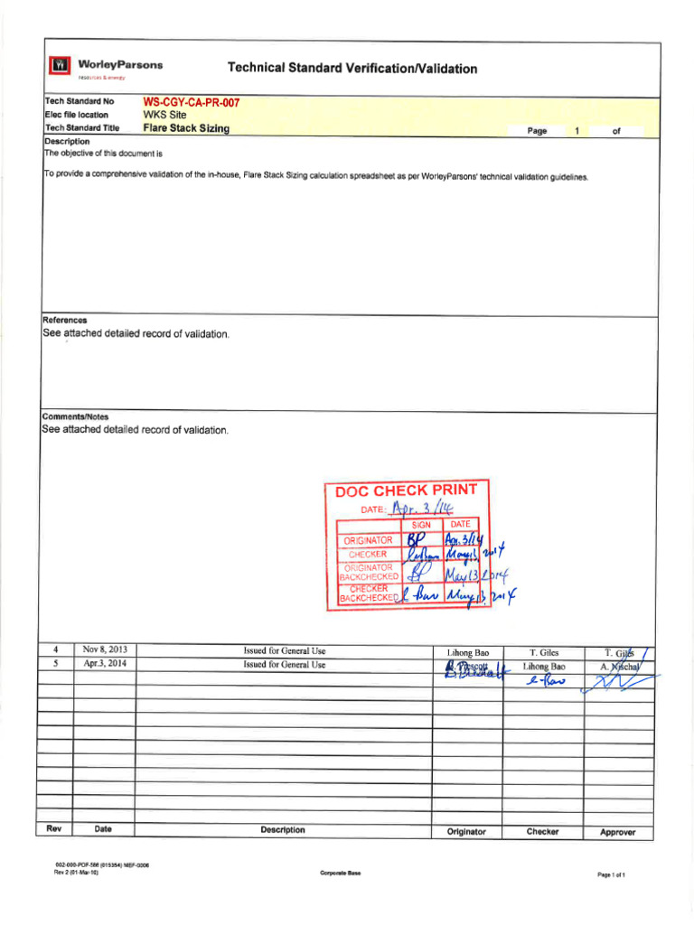 Validation Calculations WS-CGY-CA-PR-007 - Flare Stack Sizing (Rev 5) | PDF