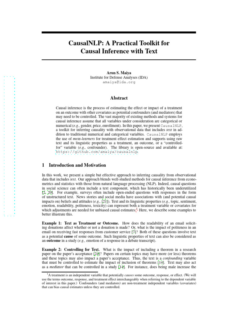 CausalNLP: Toolkit for Text-Based Causal Inference | PDF | Confounding ...
