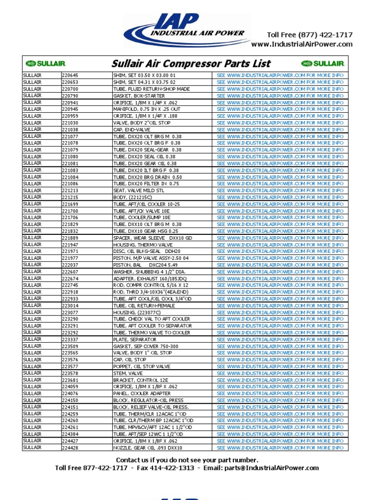Sullair Air Compressor Parts Catalog