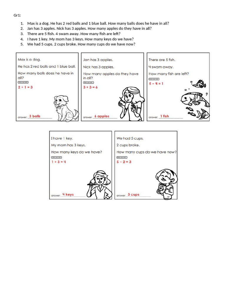 Basic Math Word Problems for Kids | PDF