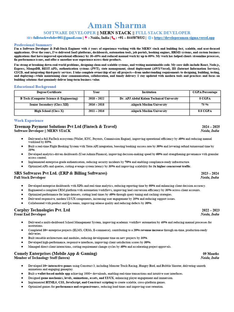 Full Stack Developer - MERN Stack Expert | PDF | User Interface ...