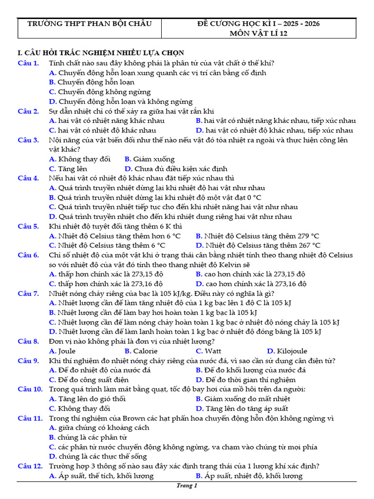 VL12 - ĐỀ CƯƠNG HK1 - 2025-2026 HS | PDF