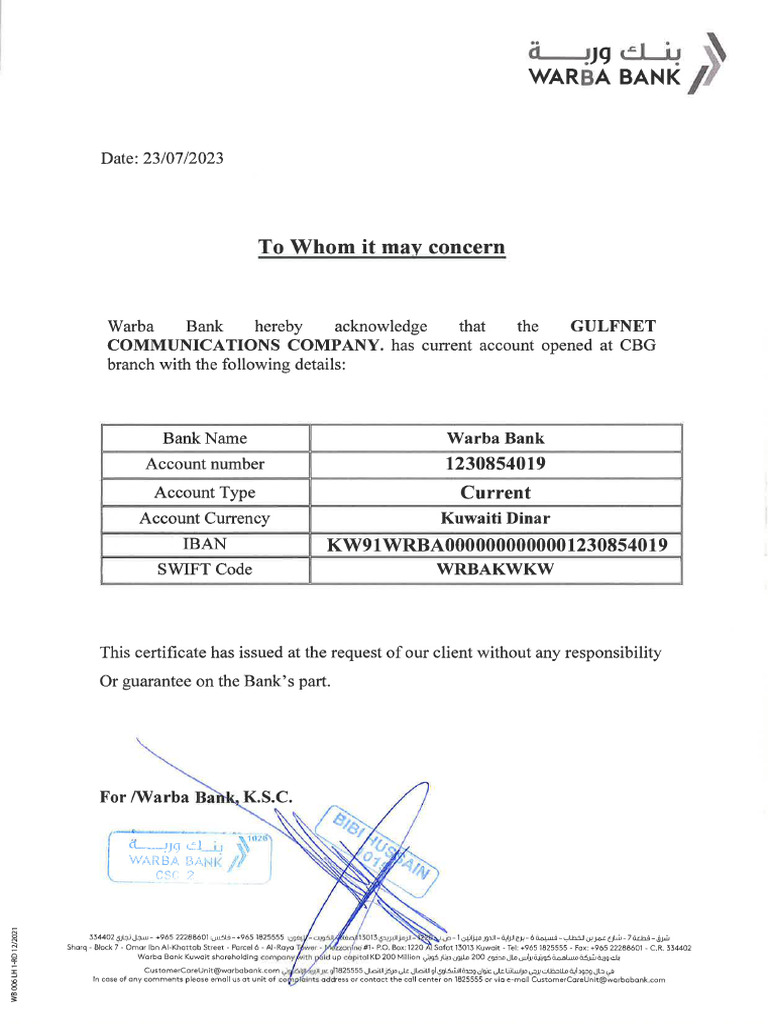 Warba KD Certificate | PDF