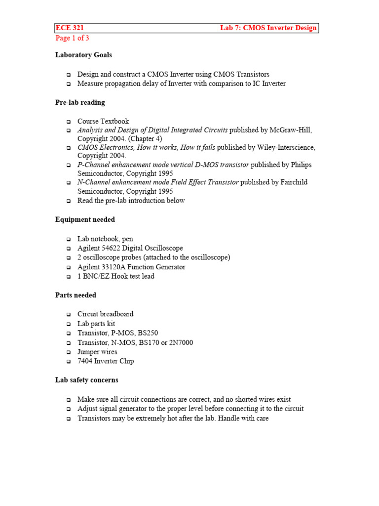 CMOS Inverter Design Lab Guide | PDF | Cmos | Transistor