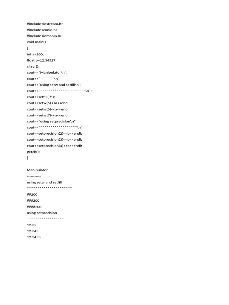 C++ Output Manipulators Example | PDF