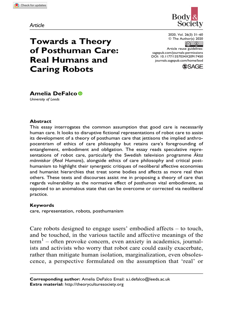 Posthuman Care - Real Humans and Caring Robits | PDF | Transhumanism ...
