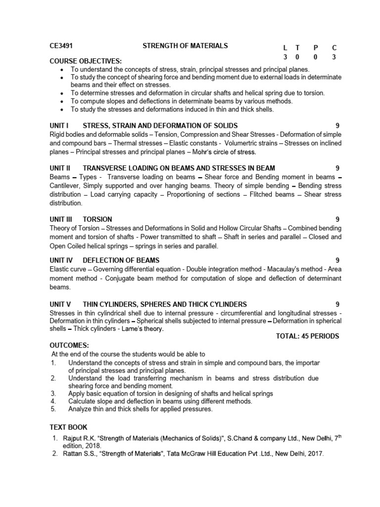 Strength of Materials Course Overview | PDF | Beam (Structure) | Stress ...