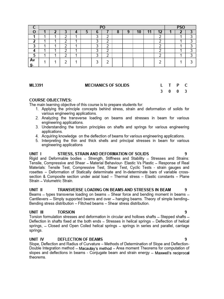 Mechanics of Solids Course Overview | PDF | Beam (Structure) | Stress ...
