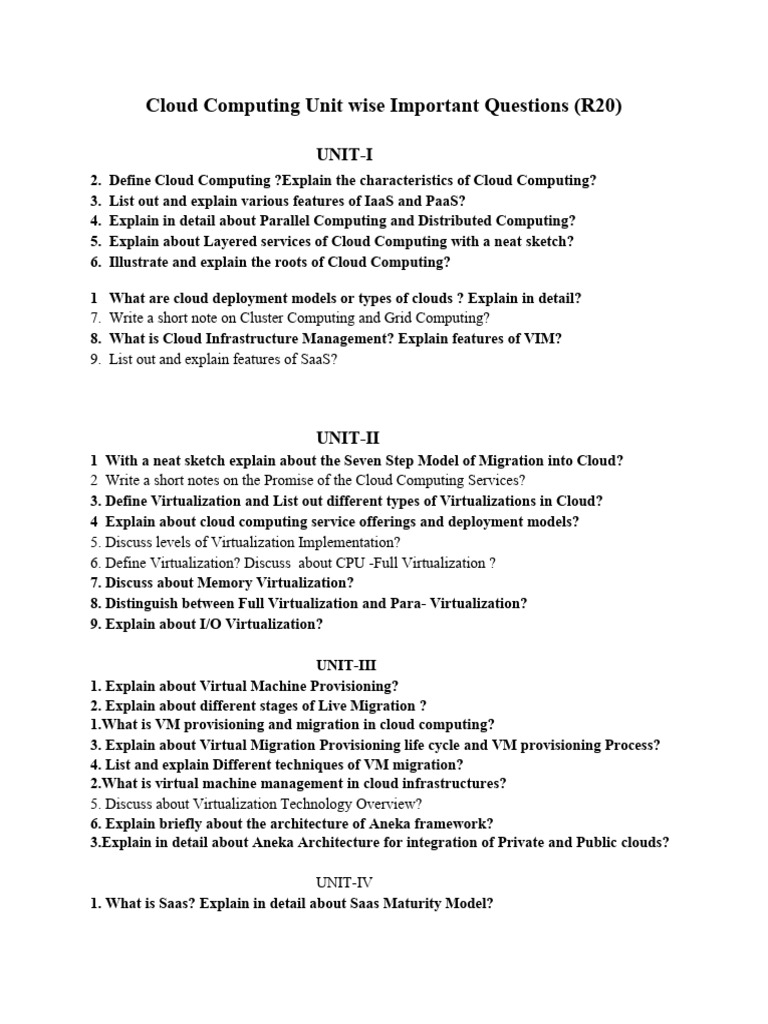 Key Cloud Computing Questions (R20) | PDF | Cloud Computing ...