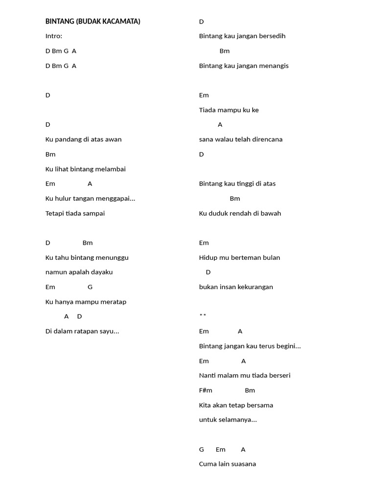 Lirik Lagu "Bintang" yang Mengharukan | PDF