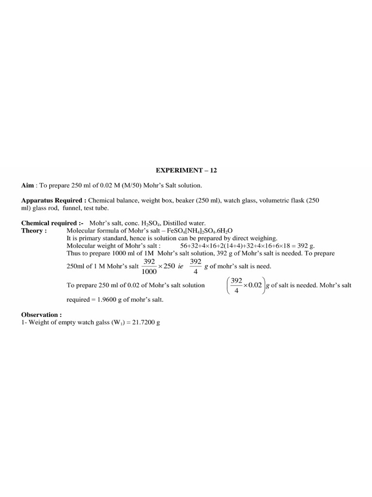 Chemistry Practical Part II | PDF