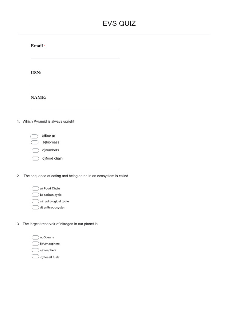 EVS QUIZ mech 1 | PDF | Smog | Nature