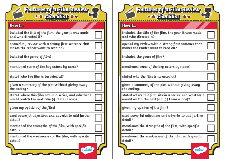 t2 e 1616 Features of A Film Review Writing Checklist Ver 1 | PDF