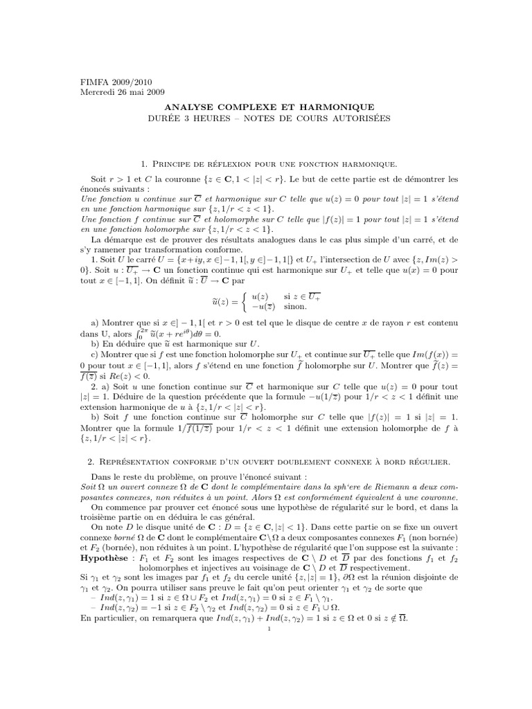 Analyse complexe : extensions harmoniques | PDF | Physique mathématique ...
