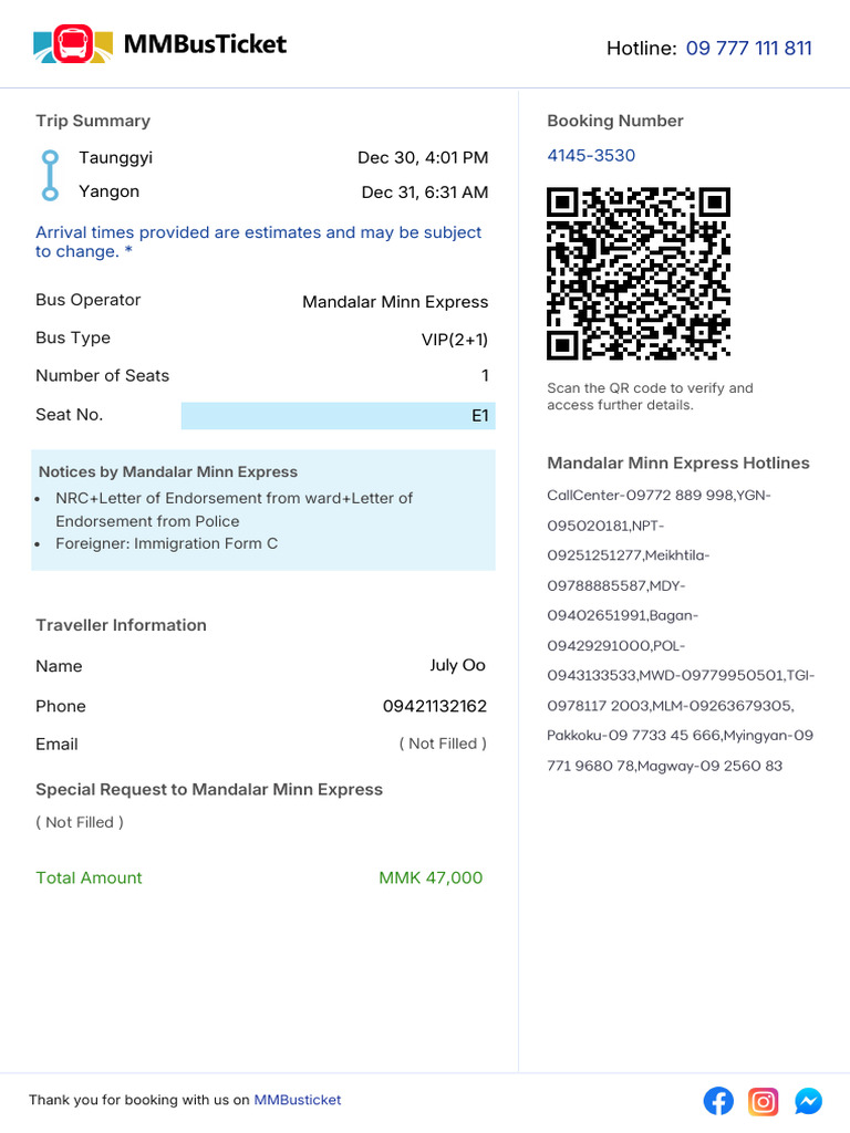 Booking Confirmation 4145-3530 | PDF