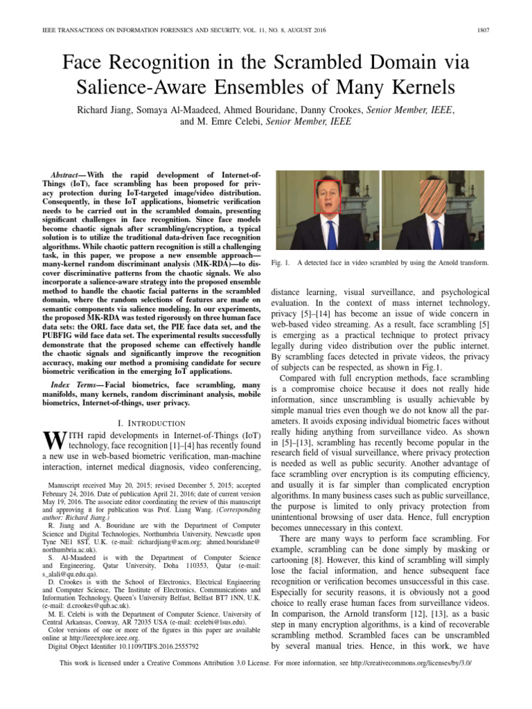 Face Recognition in the Scrambled Domain Via | PDF | Applied Mathematics