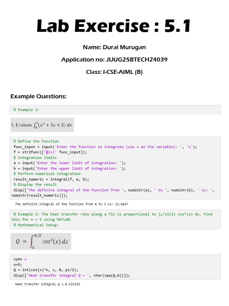 MATLAB Integration Techniques Explained | PDF | Function (Mathematics ...