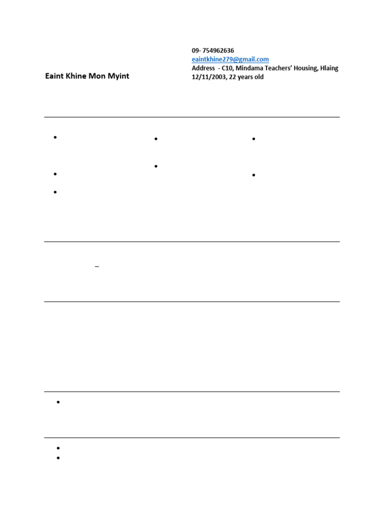 Eaint Khine Mon Myint: CV Overview | PDF