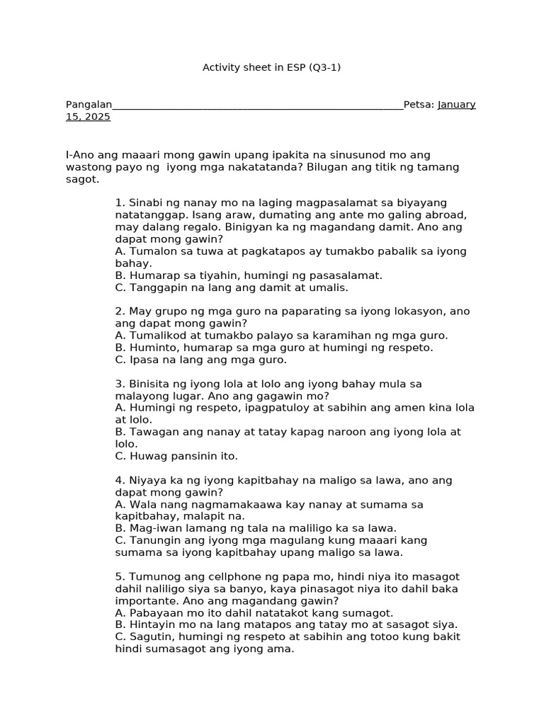 Activity Sheet in ESP | PDF