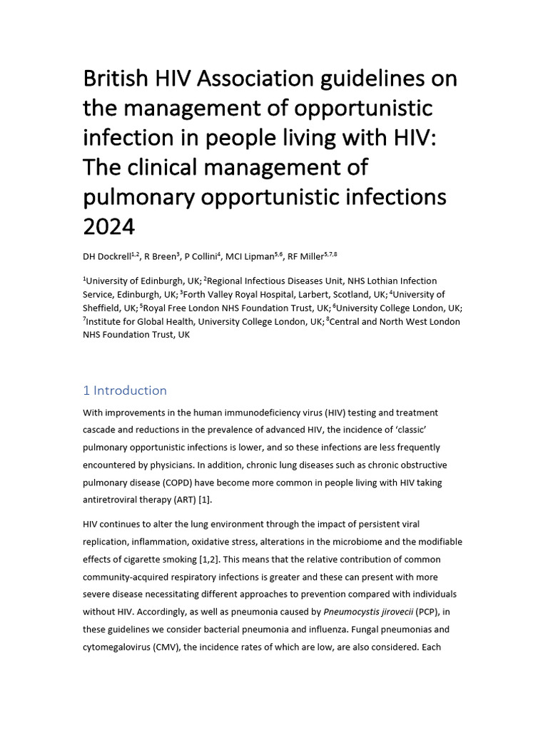 Guidelines for Managing Pulmonary Infections in HIV | PDF | Pneumonia ...