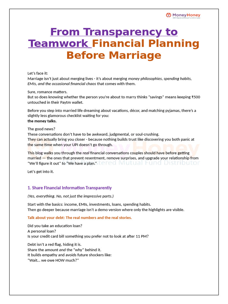 Part1 - Before Marriage - From Transparency To Teamwork | PDF | Expense