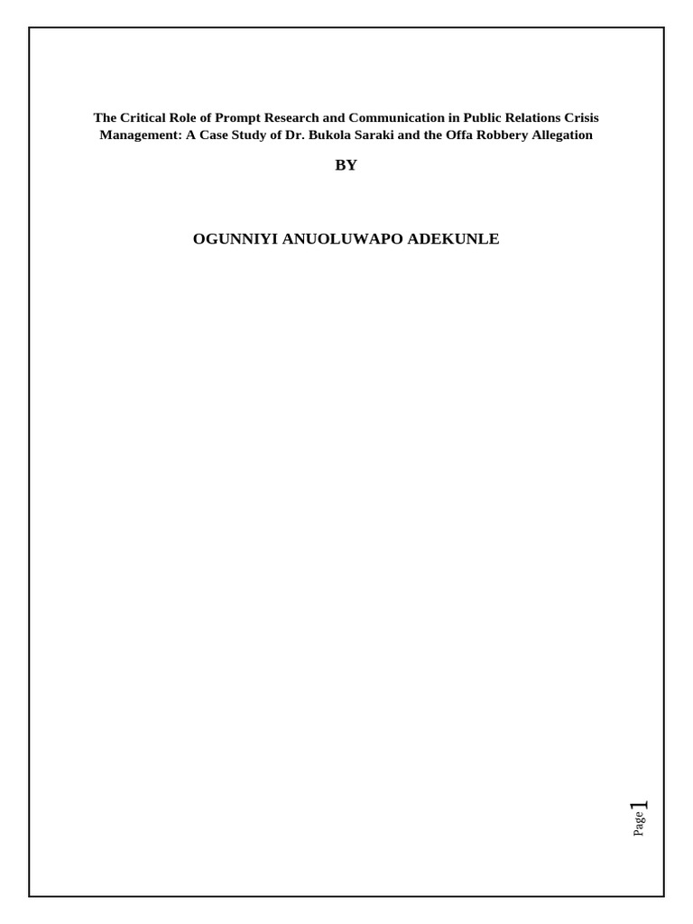 PR Crisis Management: Saraki Case Study | PDF | Crisis Management ...