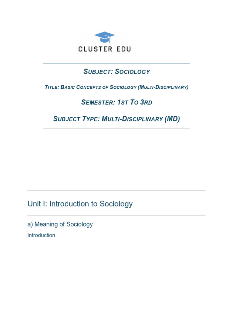 Basic Concepts of Sociology (Multi-Disciplinary) 1-3 Sem | PDF ...