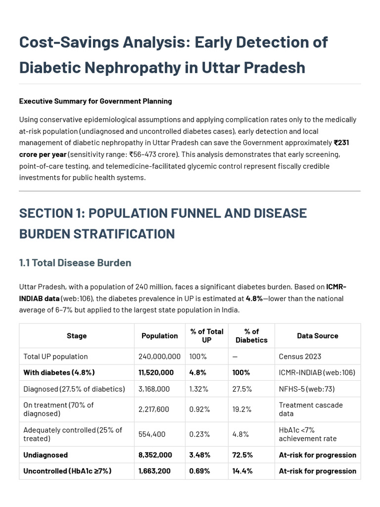 Cost Savings from Diabetic Nephropathy Detection | PDF | Diabetes ...