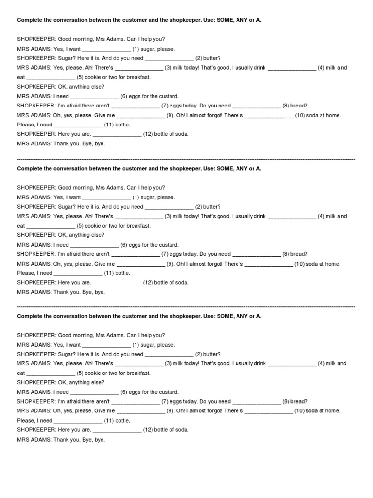Complete The Conversation Between The Customer and The Shopkeeper | PDF ...