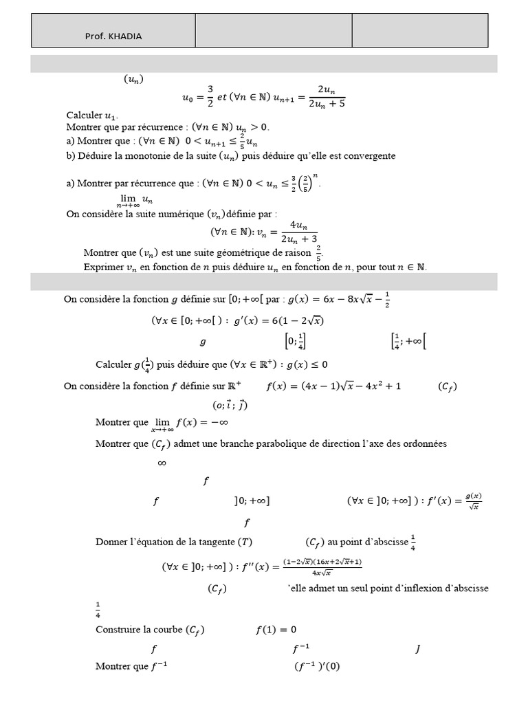 Exercice de mathématiques sur suites et fonctions | PDF