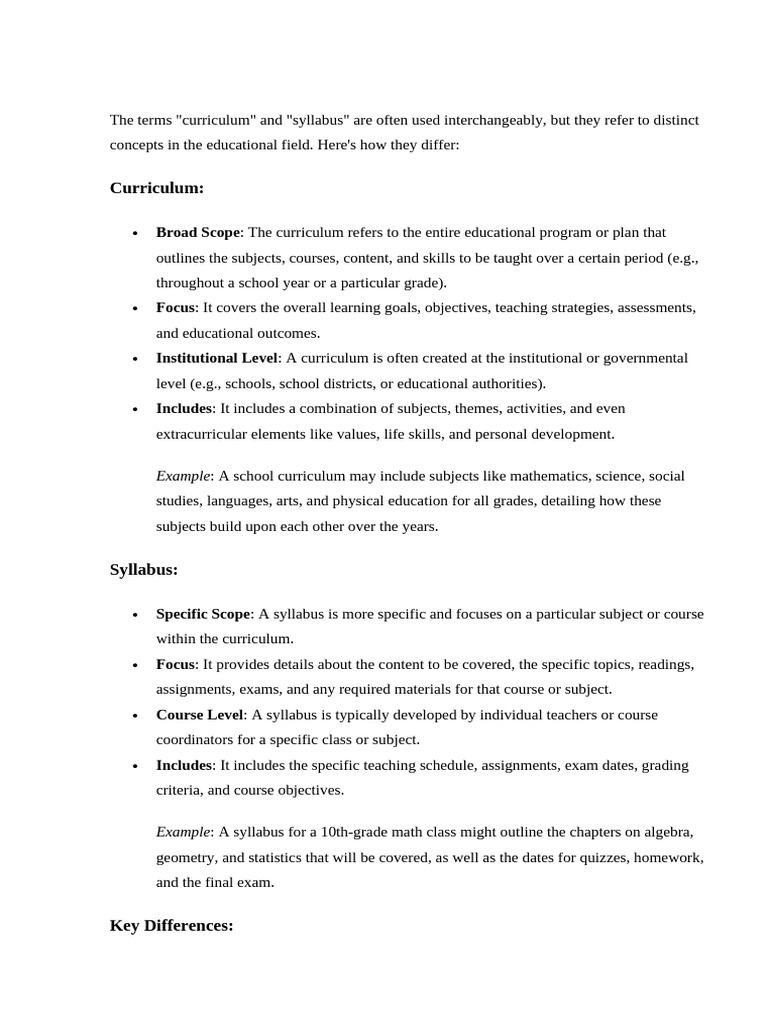 Curriculum vs. Syllabus Explained | PDF | Curriculum | Schools