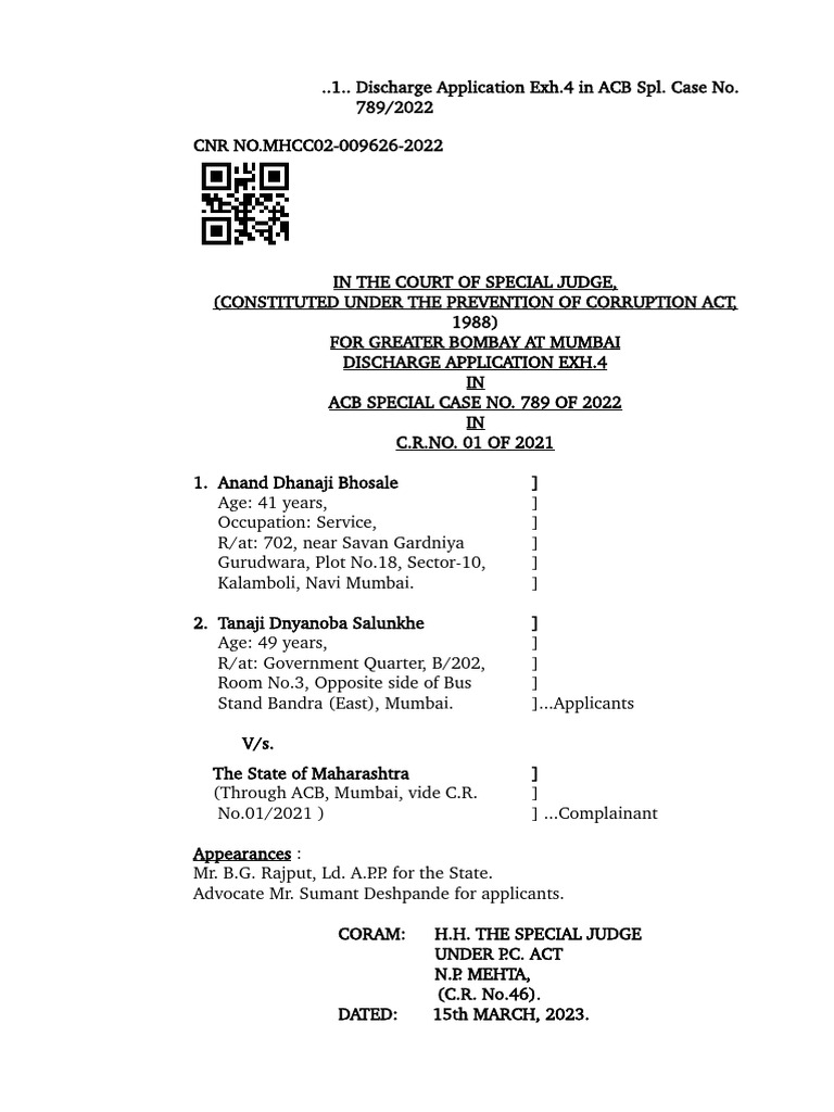 Discharge Application in ACB Case 789/2022 | PDF | Judiciaries | Public Law