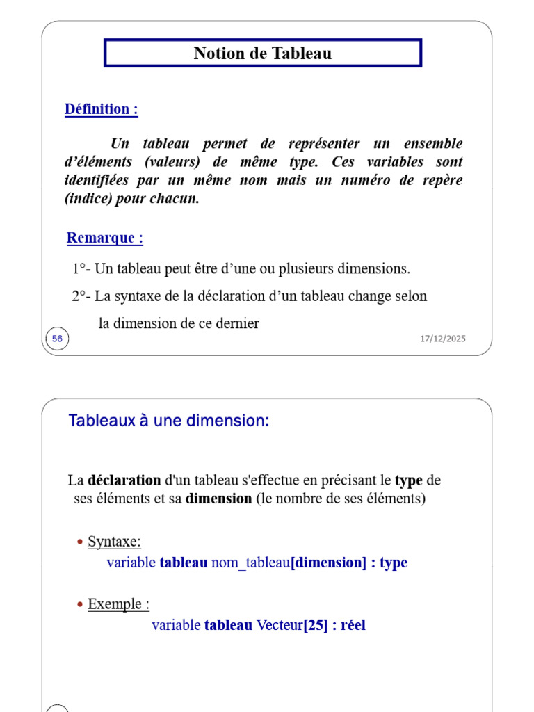 Introduction aux Tableaux en Programmation | PDF | Mathématiques