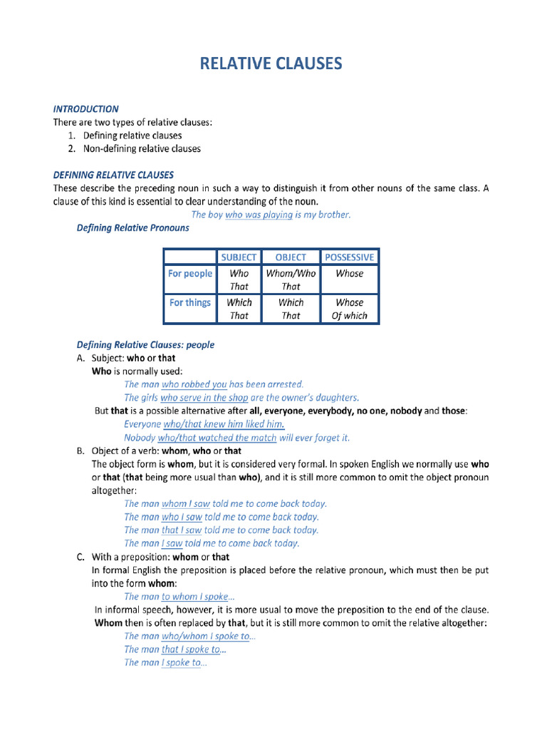 Relative Clauses - Grammar | PDF