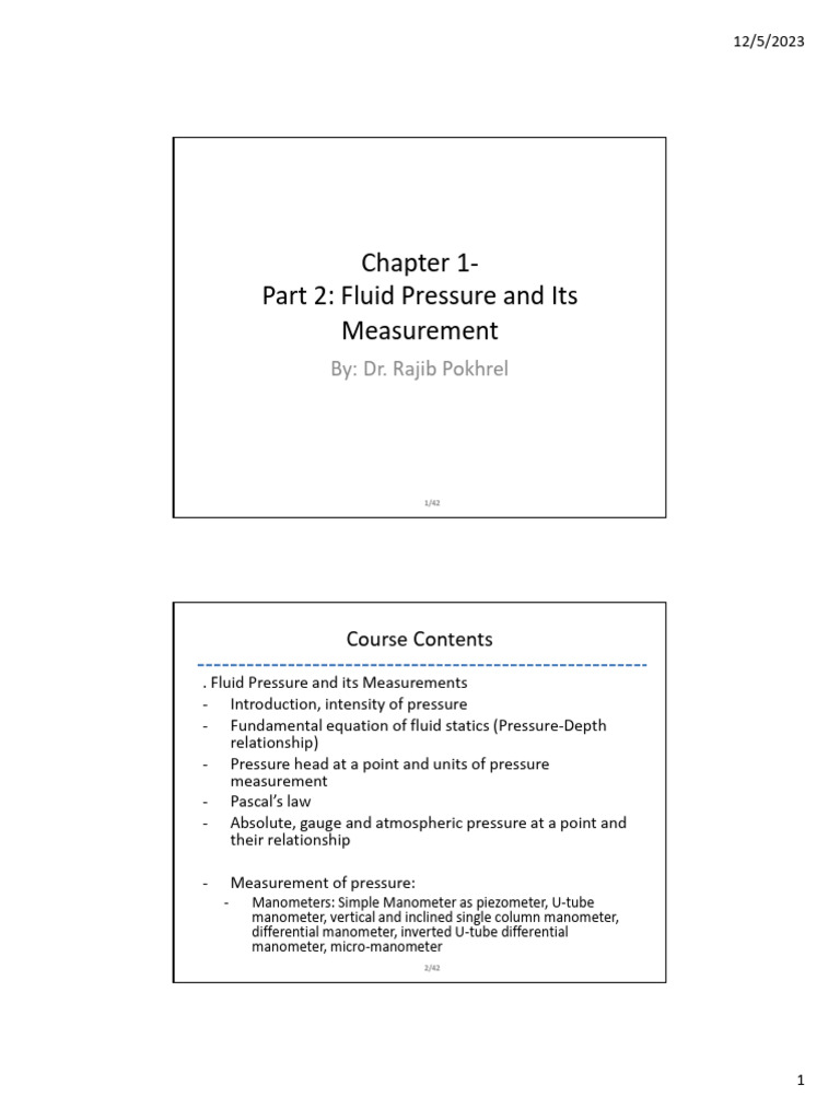 Chapter 1 Part2 Fluid Pressure and Its Measurement | PDF | Pressure ...