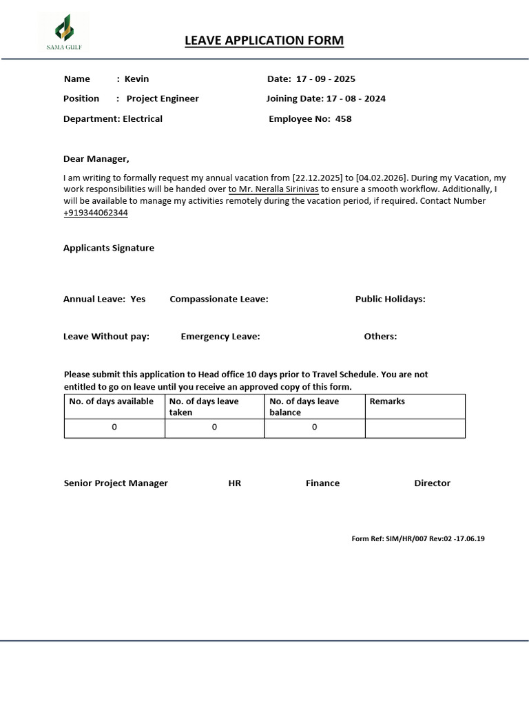 Annual Leave Request Form Template | PDF