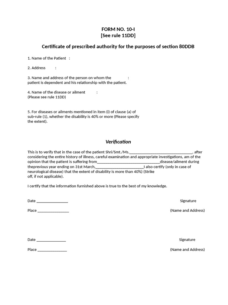 Certificate for Section 80DDB Eligibility | PDF