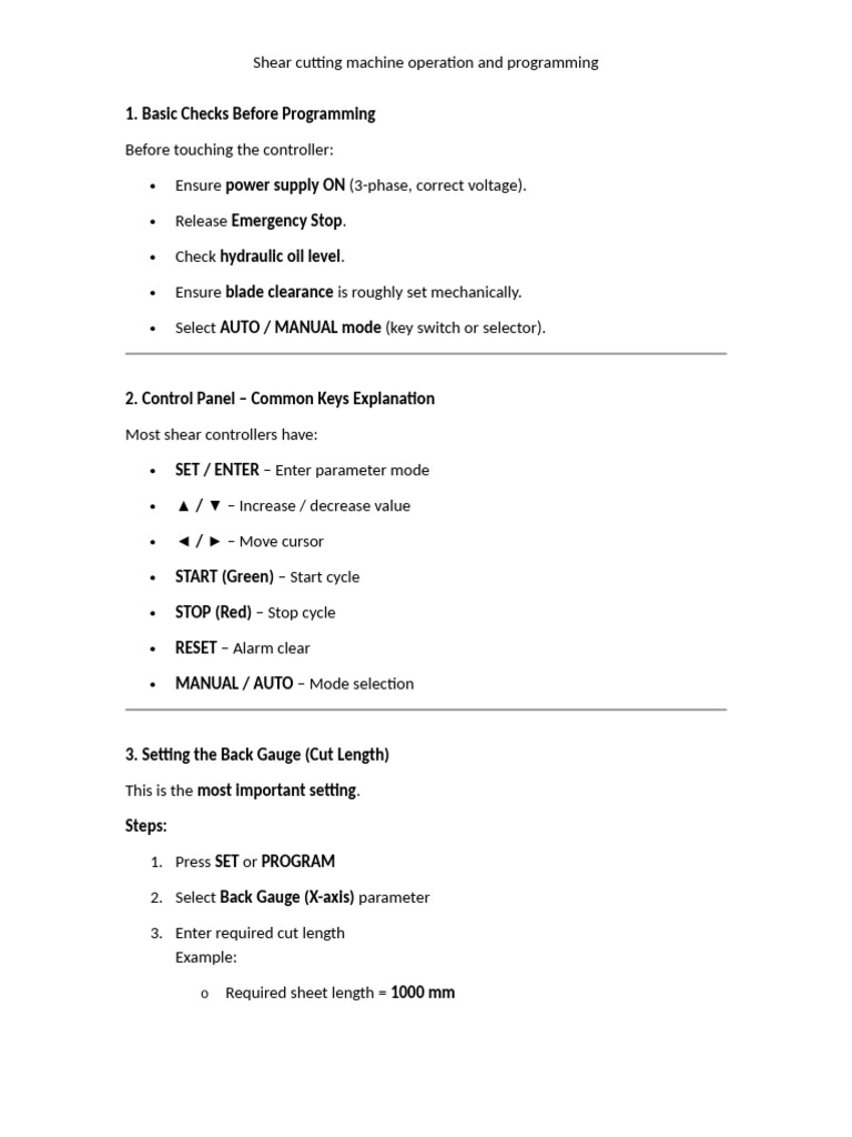 Shear Cutting Machine Programming Guide | PDF | Calibration
