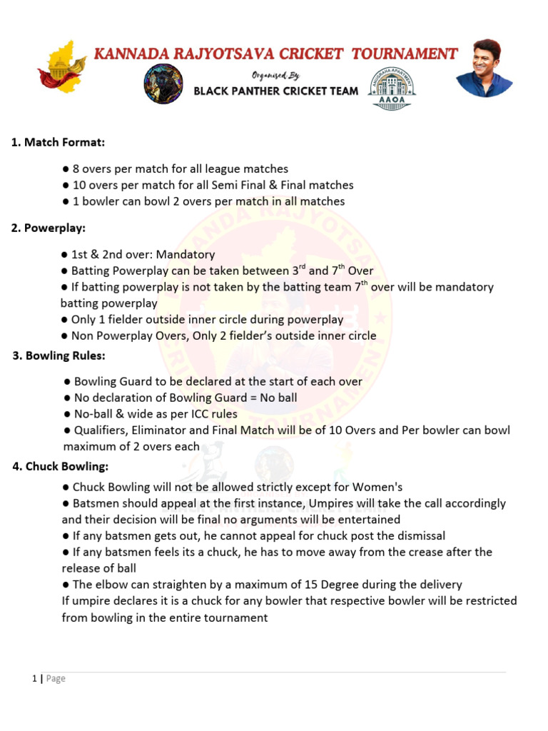 Cricket Match Rules and Regulations | PDF | Bowling (Cricket) | Summer ...
