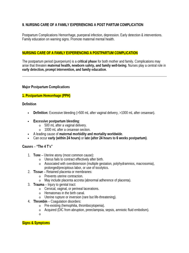 Postpartum Complications: Nursing Care Guide | PDF | Childbirth ...
