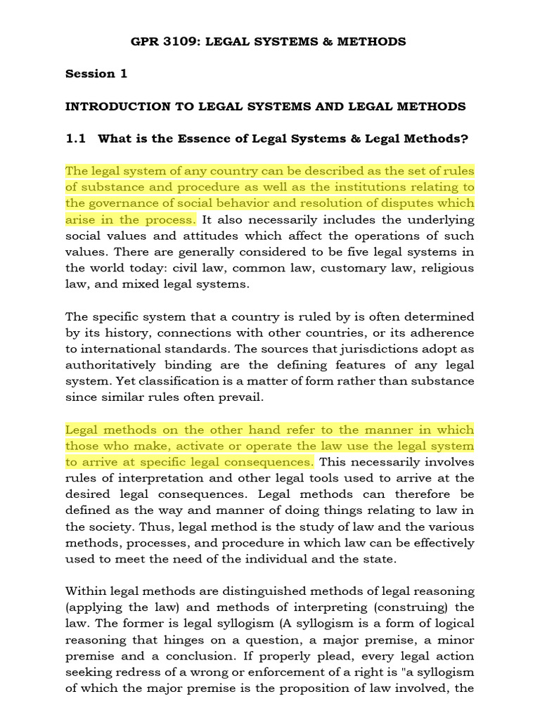 Understanding Legal Systems and Methods | PDF | Natural Law | Burden Of ...