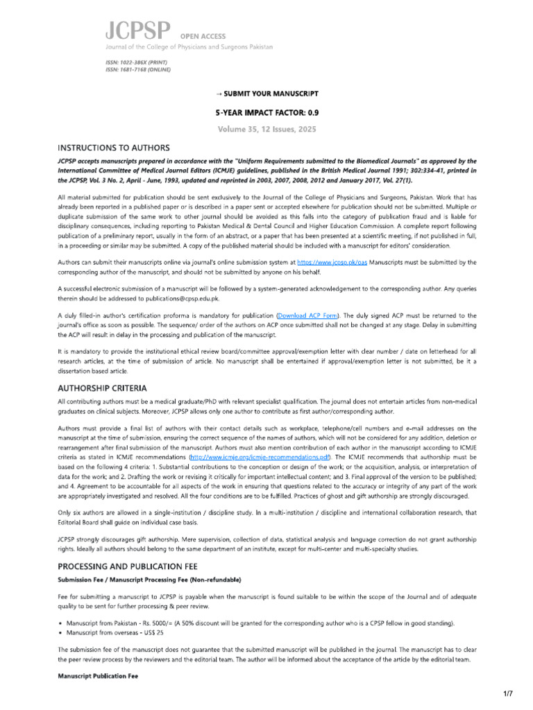 Author Instructions JCPSP | PDF