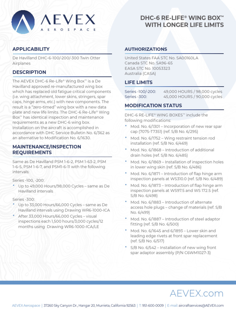 DHC-6 Re-Life® Wing Box Overview | PDF | Aircraft Configurations ...