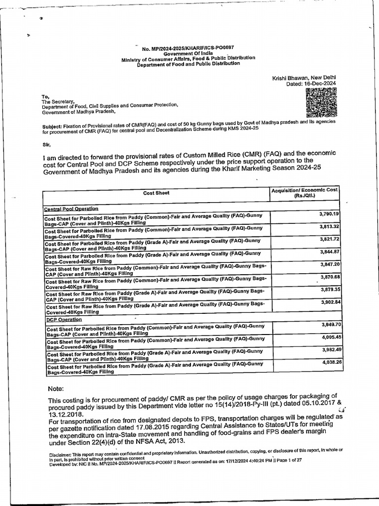 KMS 2024-25 PCS Goi Letter DT 16122024 | PDF
