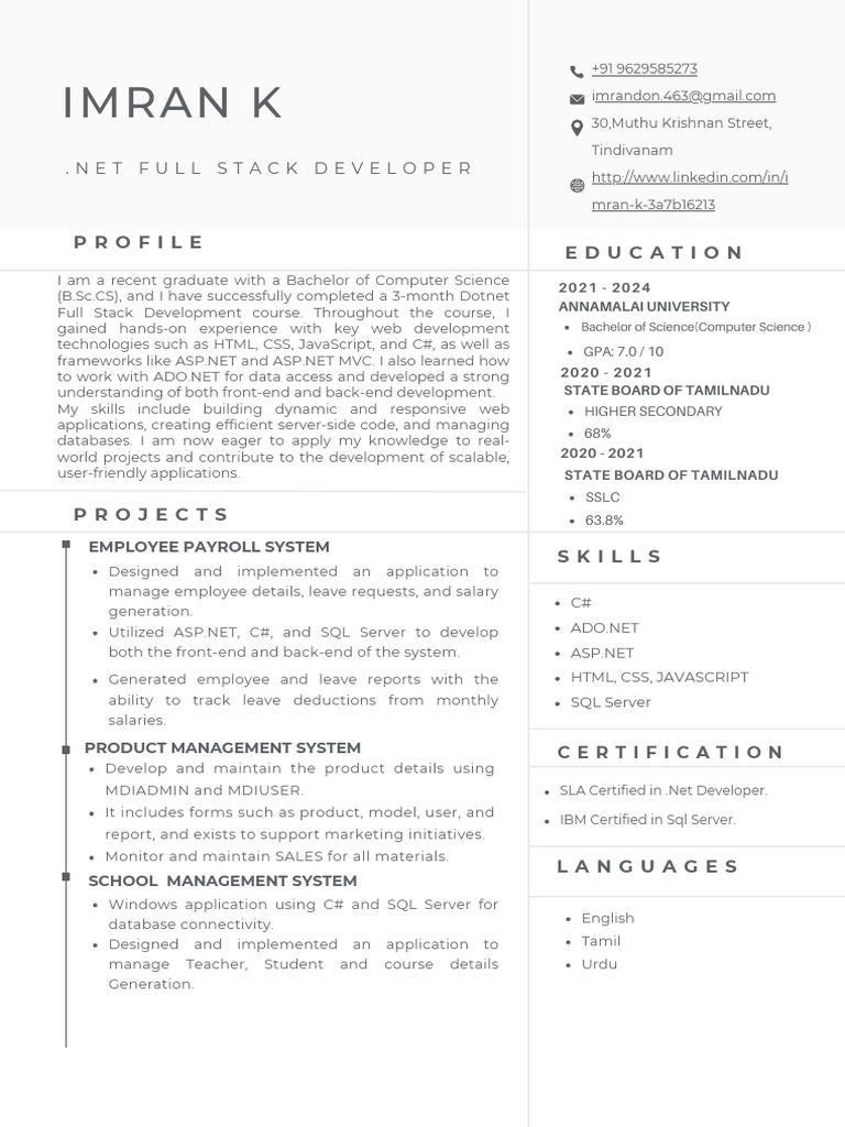 Full Stack Developer Profile: Imran K | PDF | Databases | Active Server ...