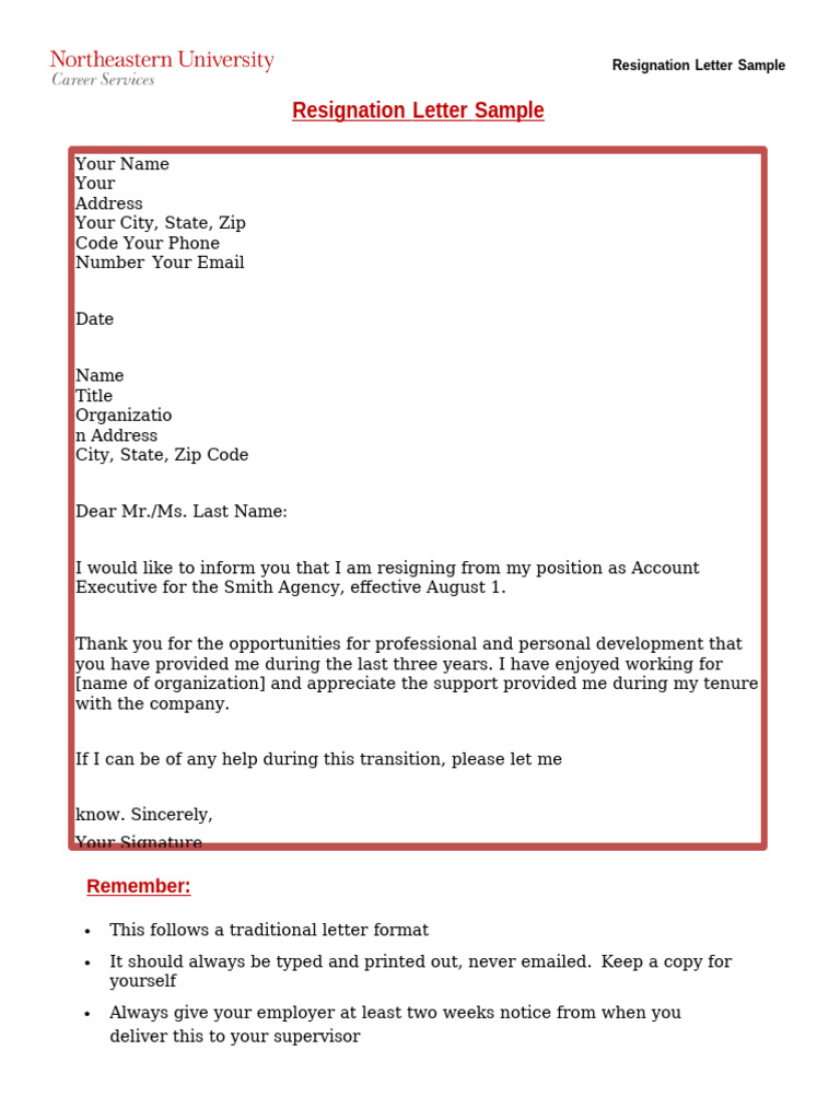 Resignation Letter Template Sample | PDF